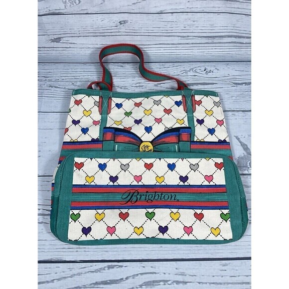 BRIGHTON Love & Joy Tote BAG by Brighton Lulu ThMulticolor Hearts Canvas Bow - Picture 5 of 8